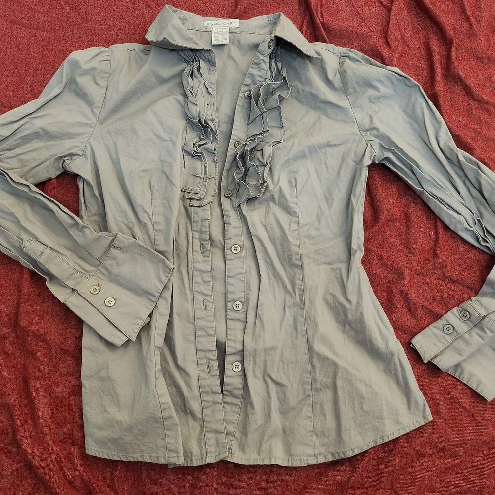 Connection 18 Gray Tailored Blouse with Decorative Stitching